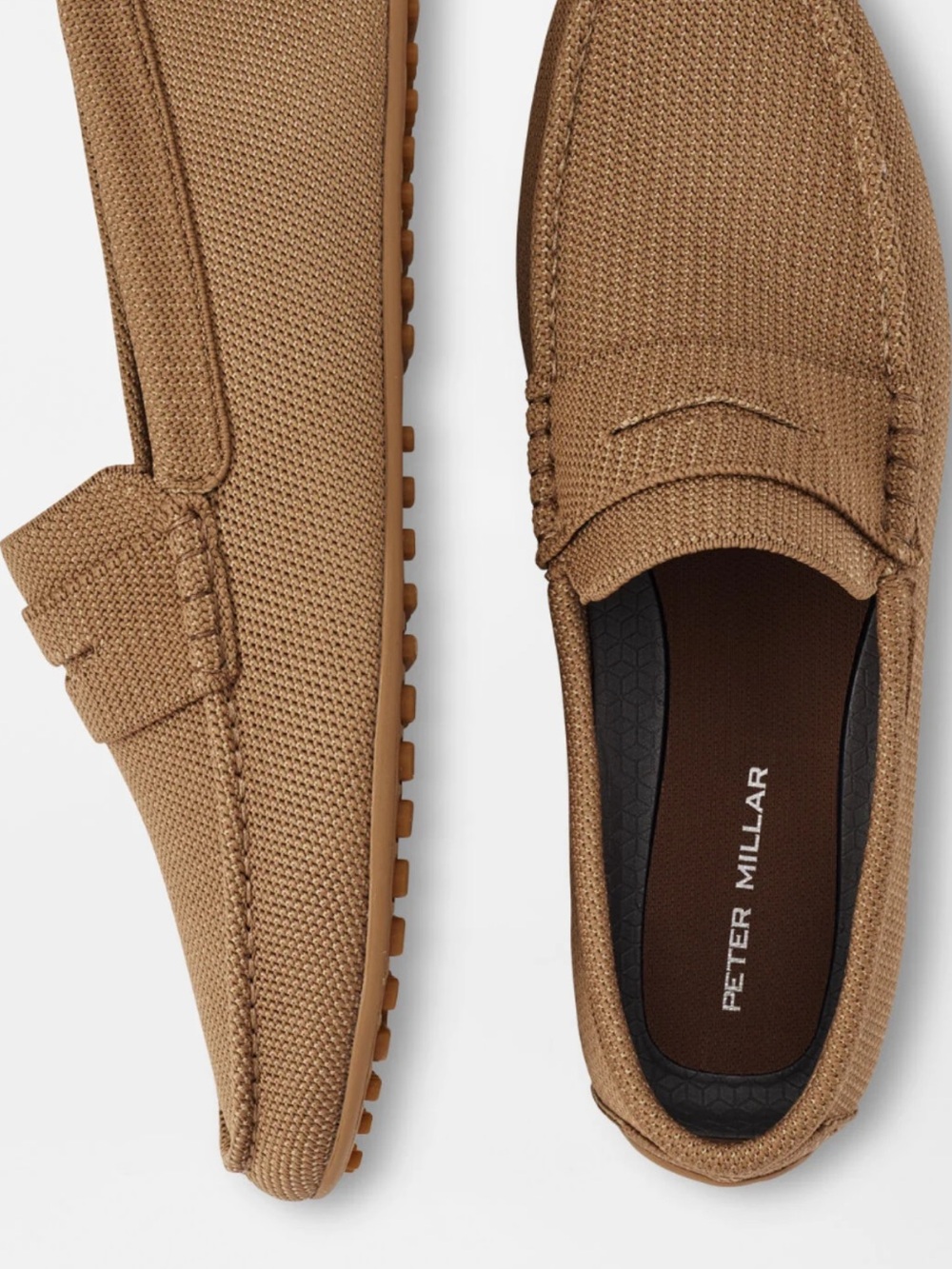 Peter Millar Men’s Cruise Knit Driving Loafers in color scotch size 8/EU 41